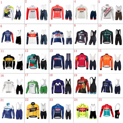 2024 Mens Cycling Team Long Sleeve Jersey Bib Shorts Set Cycling Bib Shorts • $64.10