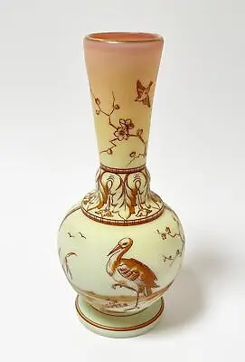 Antique 19th Century Burmese Glass Vase Hand Painted Mt Washington Thomas Webb • $378.39