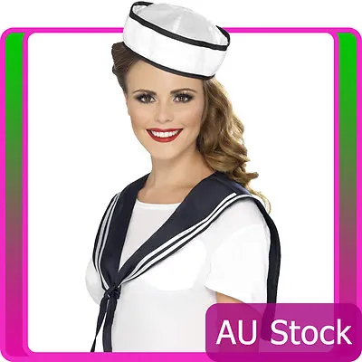 Womens Sailor Instant Kit Scarf Hat Costume Navy White Fancy Dress Accessories • $15.19