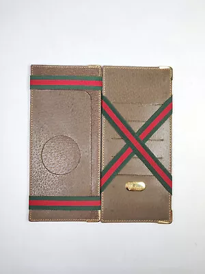 Vintage Gucci Leather Magic Flip Long Wallet Green Red Stripe Ribbon • $325