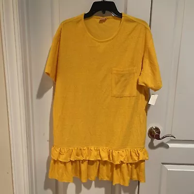 NWT Cole Sport Terry Cloth Bright Yellow/orange Swim Cover-Up Dress Womens Large • £16.38