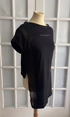 NEW ZARA Black Combination ASYMMETRIC T-SHIRT Mesh TEXT MY BEST POSE Size S 6395 • $9.74