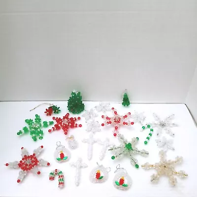 Vintage Handmade Beaded Christmas Ornaments Tree Star Snowflake Cross Lot Of 24 • $17.90