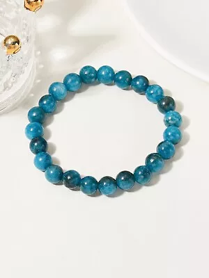 $11.90 • Buy Natural 6mm Apatite Stone Beaded Bracelet Blue Gemstone Stretch Bracelet