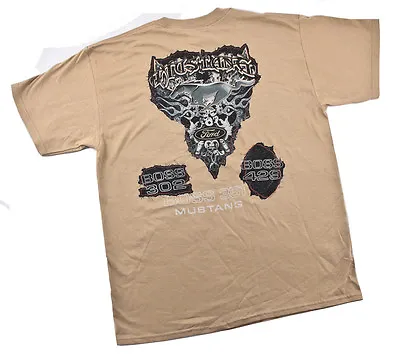 Tan Ford T-Shirt With Mustang Boss 302 429 Cobra Jet Mach 1 & GT Logos - Large • $21.41