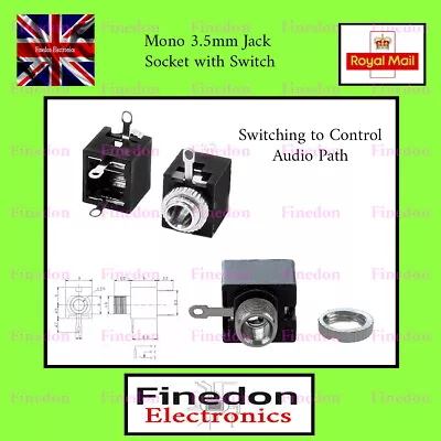 3.5mm Mono Chassis Mount Switching Jack Female Socket UK Seller • £2.25