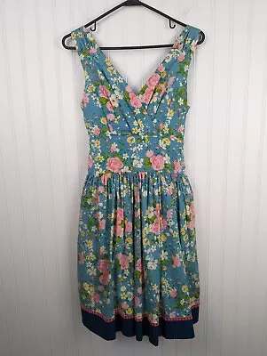 Matilda Jane Clothing Floral Dress Sleeveless Teal Fit & Flare Tie Lined Size S • $26.95