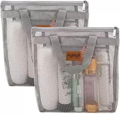 2 Pcs Portable Shower Mesh Caddy Bag Quick Dry Hanging Toiletry And Bath Organiz • $13.40