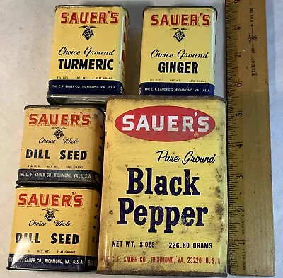 Sauer’s Spice Tin Lot 5 Vintage Dill Seed Black Pepper Ginger A Sealed Turmeric • $28