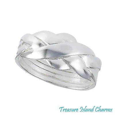 Solid 925 Sterling Silver 4-Piece 4-Band Braid Puzzle Ring Size 6789101112 • $27.95