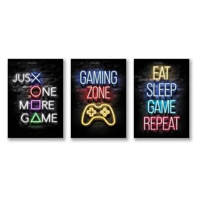 Gamer Xbox PlayStation PS5 Canvas Art Unframed Set Of 3 Pictures • £16.99