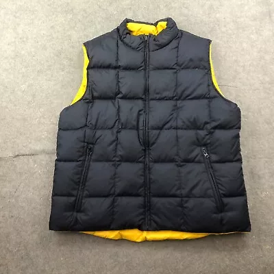 Lands End Vest Mens Large Black Yellow Goose Down Goose Hunting Pockets * • $38.98