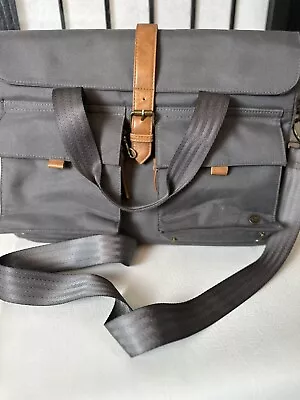 Mens Canvas Gray Leather Messenger Computer Bag LARGE Handbag Portable Mac Book • $24