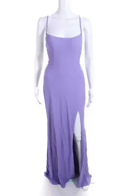 La Femme Womens Stretch Round Neck Open Back Lace Up Maxi Dress Purple Size 6 • $52.45