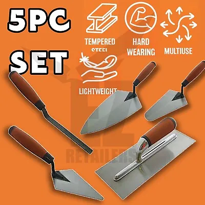 Builder's Trowel Set Tool 5PC Set - Building DIY Brick Pointing Gauging Jointer • £12.89