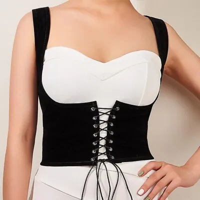 Women Velvet Wide Corset Belt Under Bust Waist Cincher Gothic Punk Lace Up • £11.99