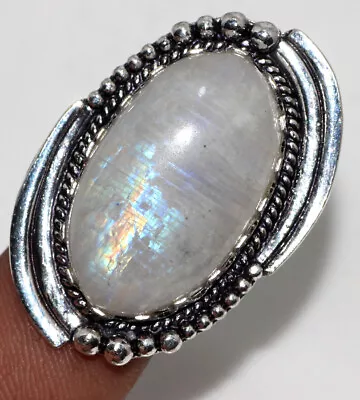 Rainbow Moonstone 925 Silver Plated Gemstone Ring US 6.5 Valentine Jewelry GW • $3.99