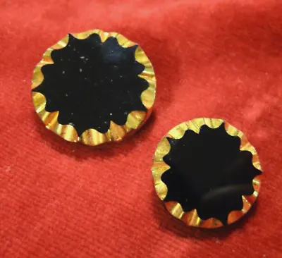 $3.88 • Buy 2 Matching Black Gold Shank Buttons Round 7/8  And 5/8 
