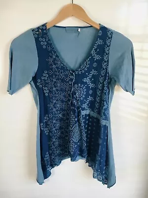 Johnny Was 4 Love And Liberty Embroidered Top *FLAW* Blue Eyelet Boho Casual S • $27.99