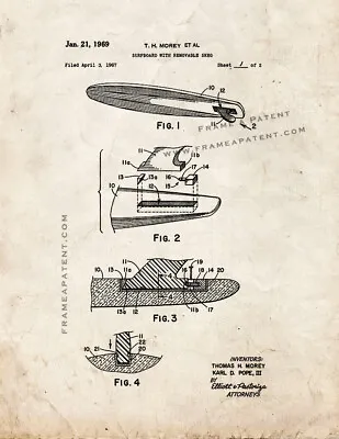 Surfboard With Removable Skeg Patent Print Old Look • $12.96