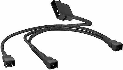 Power Adapter Cable 4pin Molex To 3 X 3pin Fan Y Splitter 20cm 12v Black Sleeved • £3.95