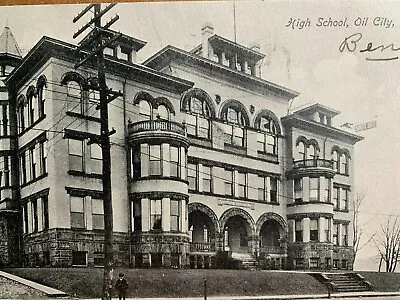 Postcard Oil City PA - C1900s High School Building With Boys • $9