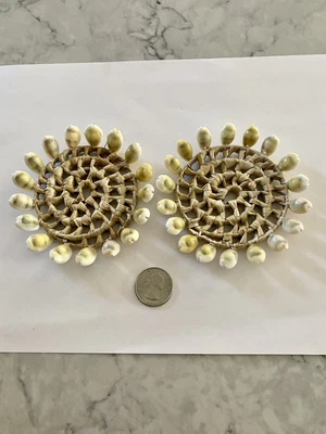 $5 • Buy Nautical Shell Drink Coasters Set Of 2 Beach Theme Sea Shore Decor 4in