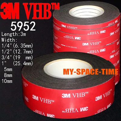 $6.99 • Buy 3M VHB #5952 Double-sided Acrylic Foam Adhesive Tape Automotive 3 Meters Long 