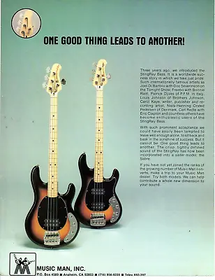 MUSIC MAN STINGRAY & SABRE BASS GUITAR MAGAZINE PRINT AD Vtg 70s 80s Pinup • $7.99