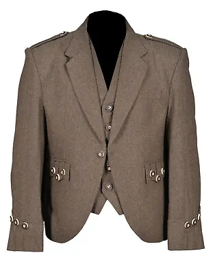 £120 • Buy Brown Scottish Tweed Argyle Kilt Jacket With 5 Button Vest