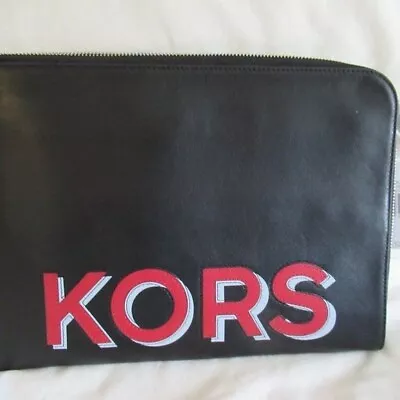 Michael Kors Zip Tech Leather Mk Organizer Black Computer Tablet • $71.99