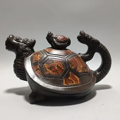 Chinese Yixing Purple Clay Teapot Zisha Ceramic Carving Dragon Turtle Teaware • $219.99