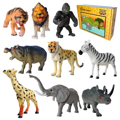 Wild Zoo Safari Animals Toys Set Of 9 Quality Plastic Figures  | UK Ebay Seller • £14.99