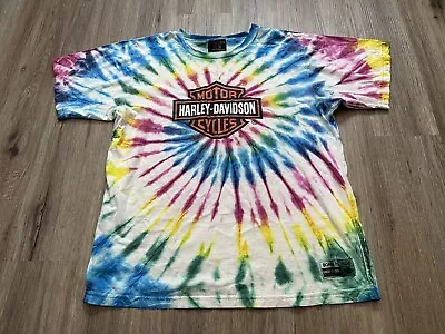 Vintage Born To Ride Harley Davidson Tie Dye Rainbow Tee T-Shirt • $29.99