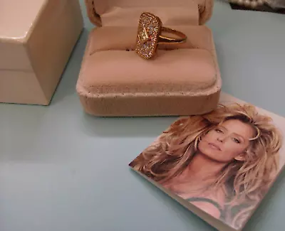 Vintage Farrah Fawcett Estate Collection Ring Deco Look CZ & Gold Bonded Size 7 • £9.25