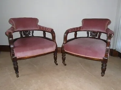 Victorian  Pair Mahoghany Tub Chairs Traditional Upholstery • £150