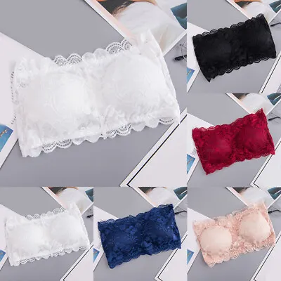 £4.49 • Buy Strapless Floral Padded Push Up Seamless Lace Bra Crop Top Tube Lingerie Chest