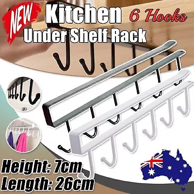 6 Hooks Iron Metal Under Shelf Mug Hook Cup Holder Kitchen Cupboard Storage Rack • $7.49