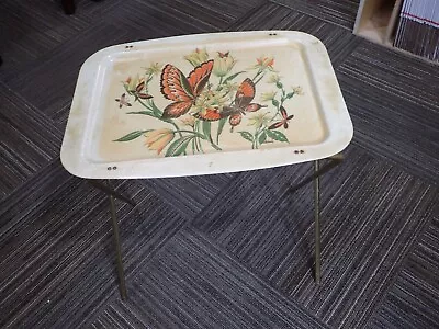 Vintage MCM Butterfly Floral Fern Fiberglass TV Tray Quaker Lavada Signed • $39.99