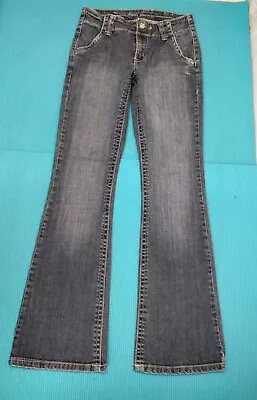 Mudd Women's Blue Distressed Boot Cut Flare Low Rise Stretch Jeans Size 3 • $17