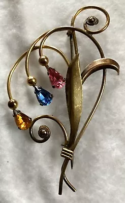 VAN DELL  Vintage Sterling Silver Vermeil  Pin Flower 3 Colored Stones 2 1/2” • $5.99