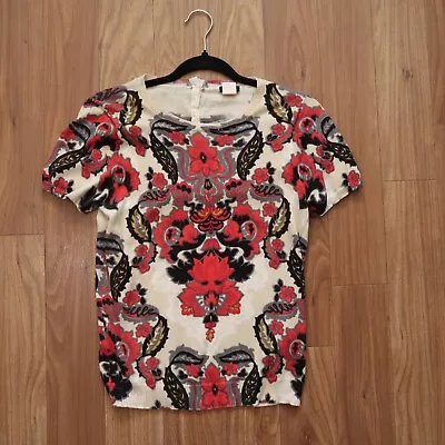 J. Crew Shirt Sweater Women's Medium Red Black Paisley Floral  100% Cotton • $5.87