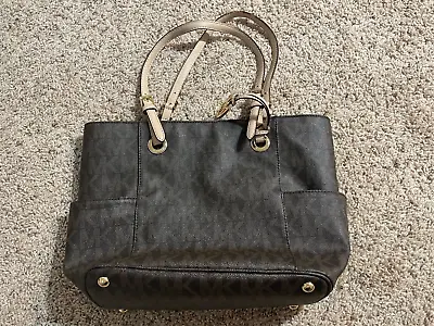 Michael Kors Signature Jet Set East West Top Zip Tote Brown Large Monogram Bag • $50