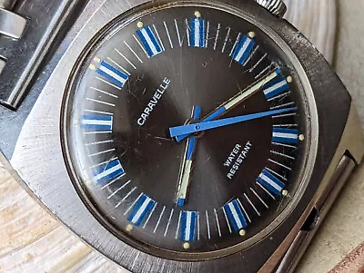 $135 • Buy Vintage 1973 Caravelle No Date All SS Midsize Watch W/Warm Patina,Signed Crown