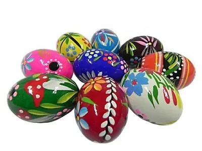 Hand-painted Wooden Easter Eggs Egg Decorations No Plastic Set 10 Eggs • £15.99