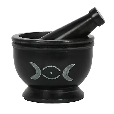 Triple Moon Pestle And Mortar Premium Soap Stone Pagan Wicca Gothic Brand New • $40.01