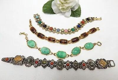 Vintage Gold & Silver Tone Multicolor Cabochon Panel Link Bracelet Lot • $6.99