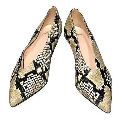 J Crew Natural V-Cut Embossed Snake Skin Leather Print Kitten Heel Pumps US 5.5 • $49.99