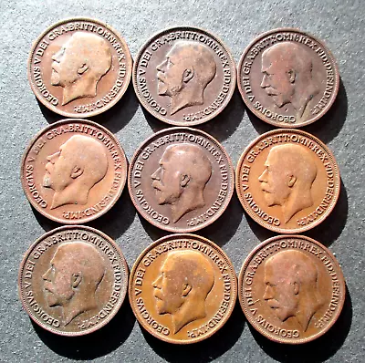 Lot Of Nine Old Coins Of United Kingdom King George V World War I - Mix H • $6.95