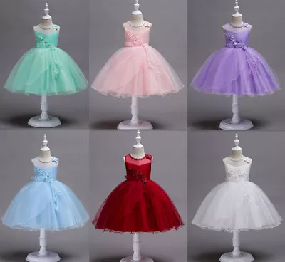 $22.98 • Buy 3D Floral Applique Flower Girl Dress For Pageant Wedding Party Dress Up